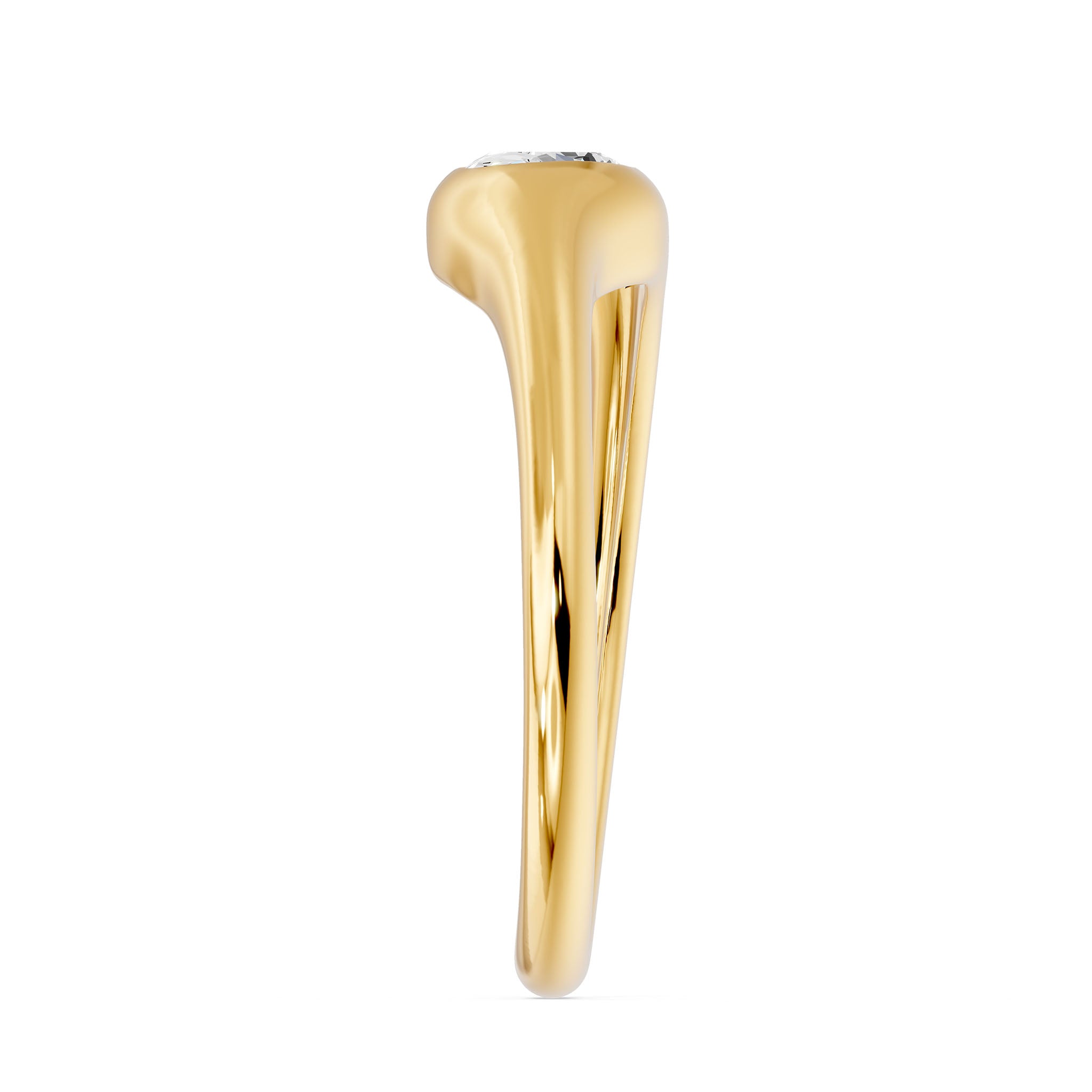 Bezel Diagonal Oval Solitaire Ring, lab-grown diamond, 14K yellow gold, side view