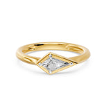 Frame Bezel East West Kite Cut Solitaire Ring, lab-grown diamond, 14K yellow gold, angle view