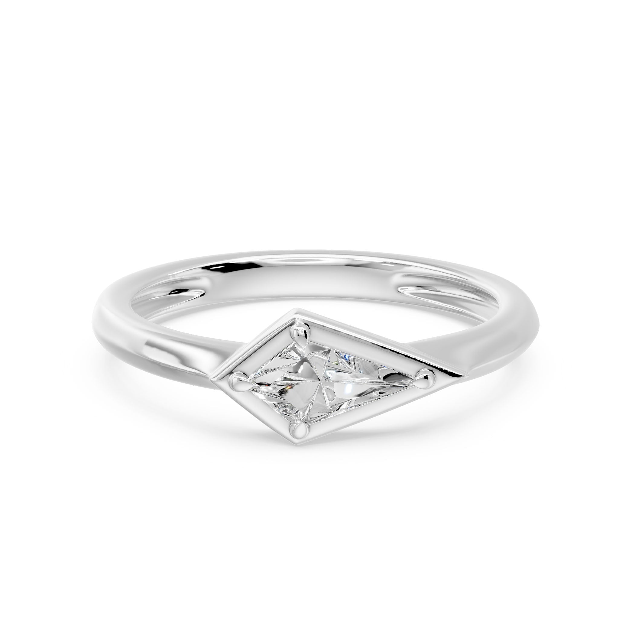 Frame Bezel East West Kite Cut Solitaire Ring, lab-grown diamond, 14K white gold, angle view