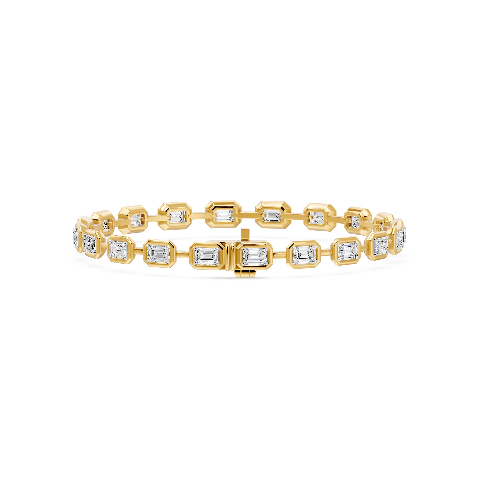 Frame Bezel Bar Emerald Cut Diamond Link Bracelet, lab-grown diamonds, 14K yellow gold, back view