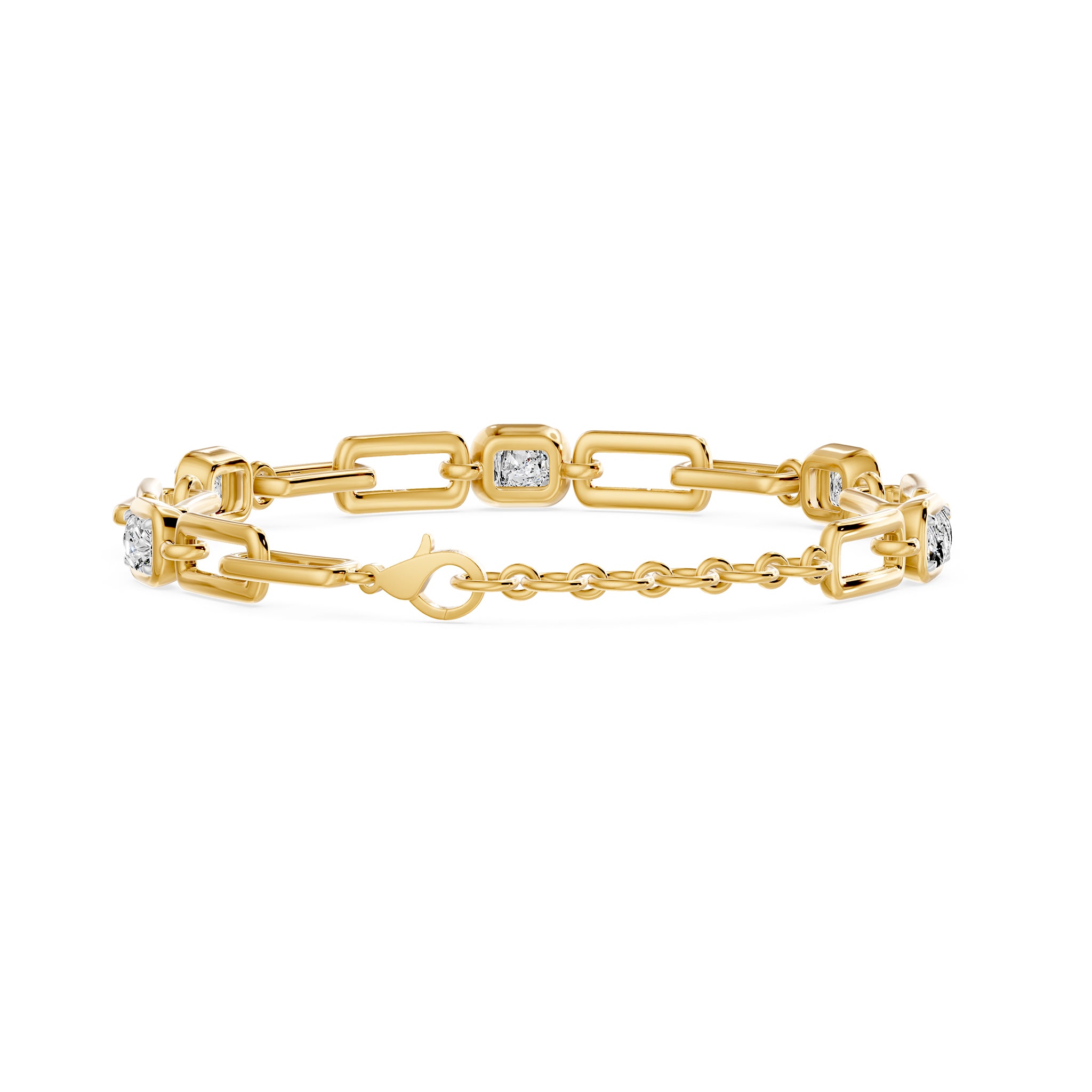 Soft Paper Clip Ashoka Cut Five Stone Bracelet, lab-grown diamonds, 14K yellow gold, back view