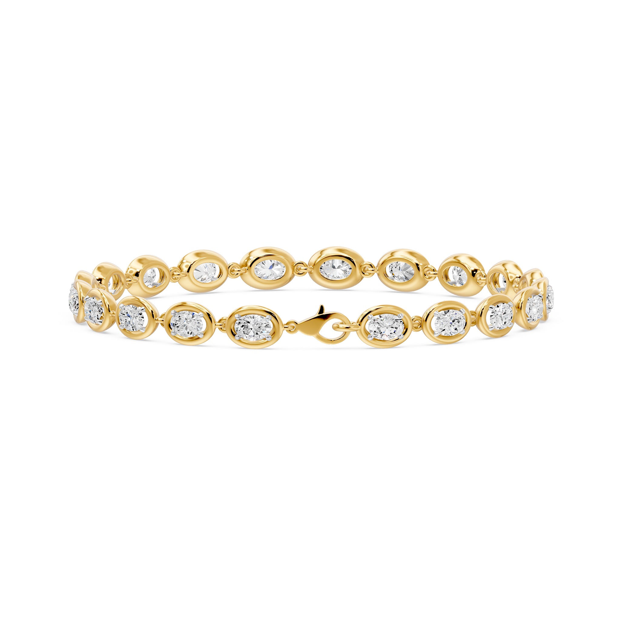 Frame Bezel Bar Oval Diamond Link Bracelet, lab-grown diamonds, 14K yellow gold, back view