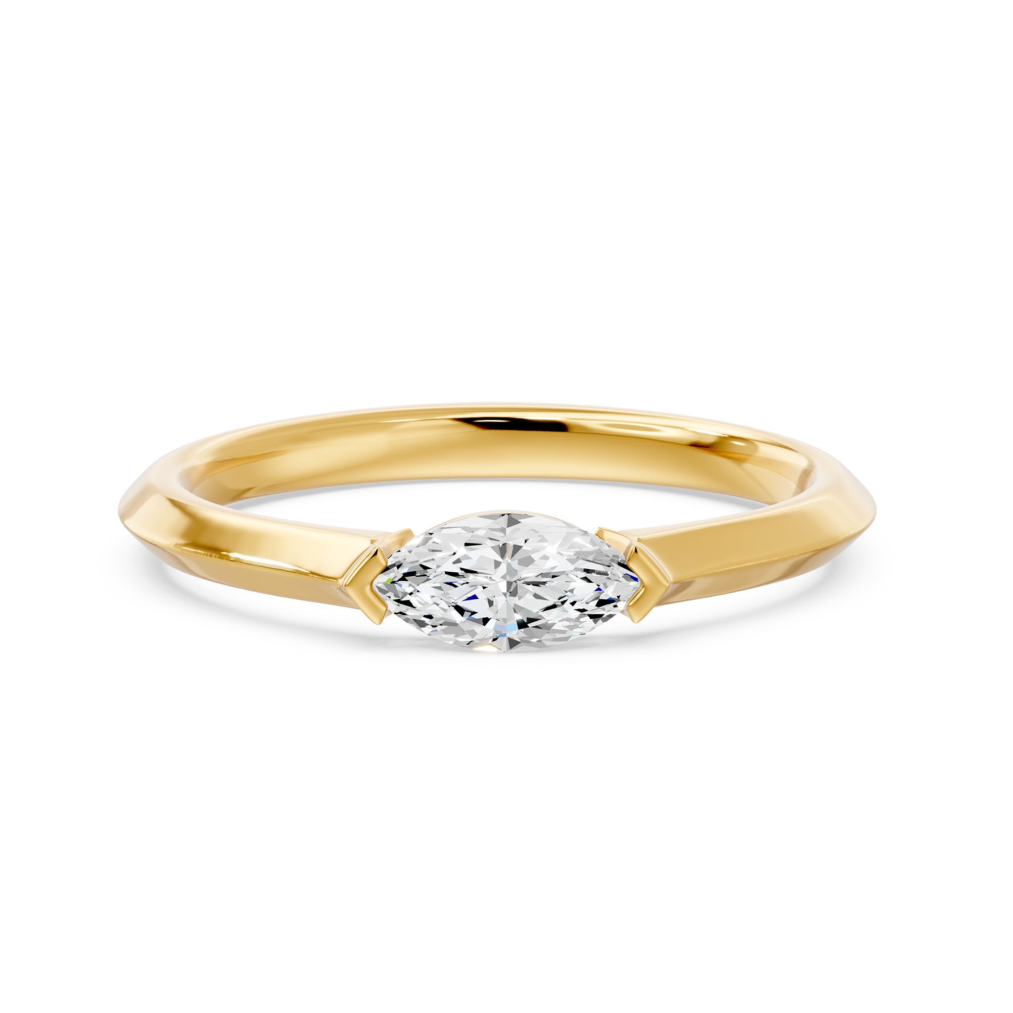 Edgy Marquise Solitaire Ring, lab-grown diamond, 14K yellow gold, angle view