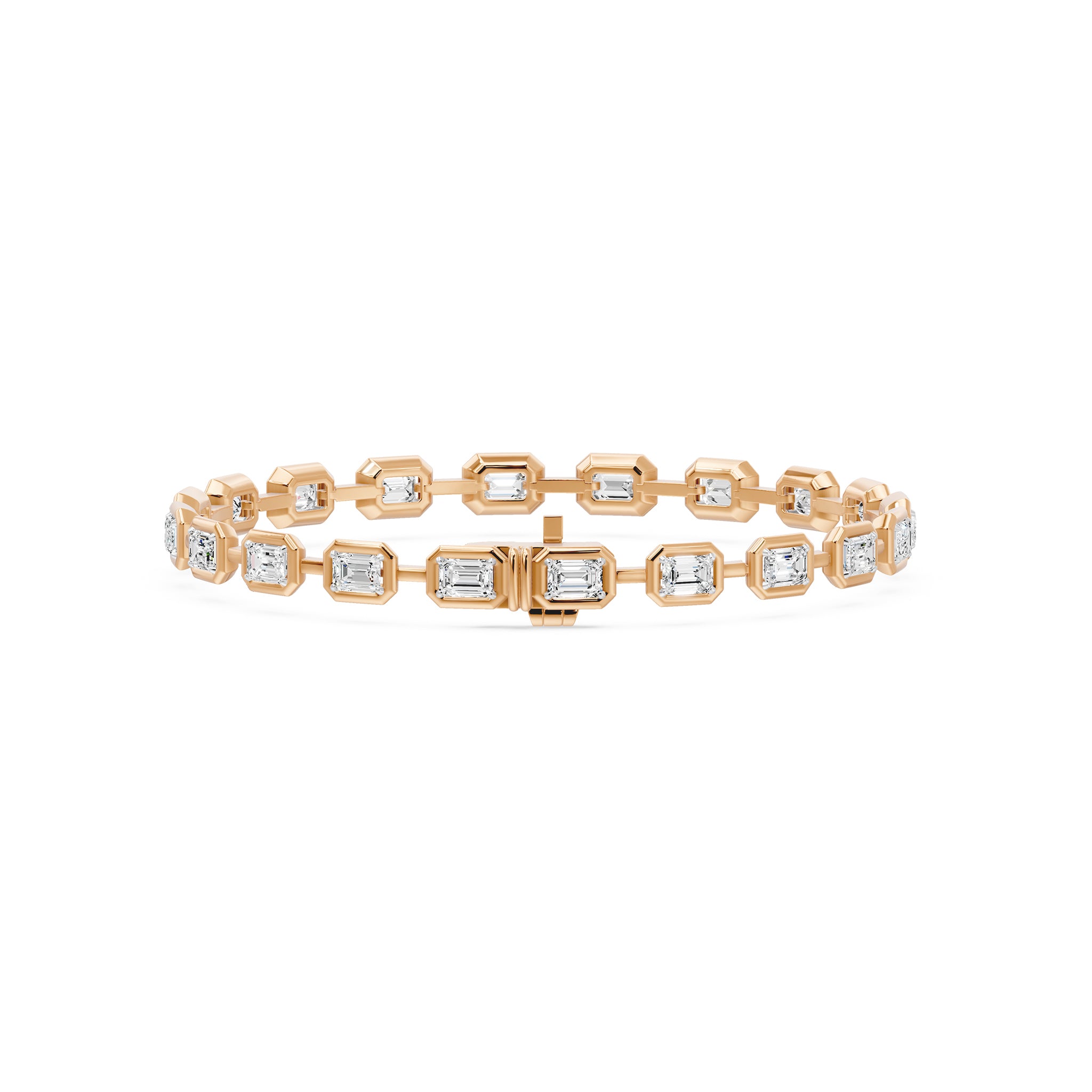 Frame Bezel Bar Emerald Cut Diamond Link Bracelet, lab-grown diamonds, 14K rose gold, back view