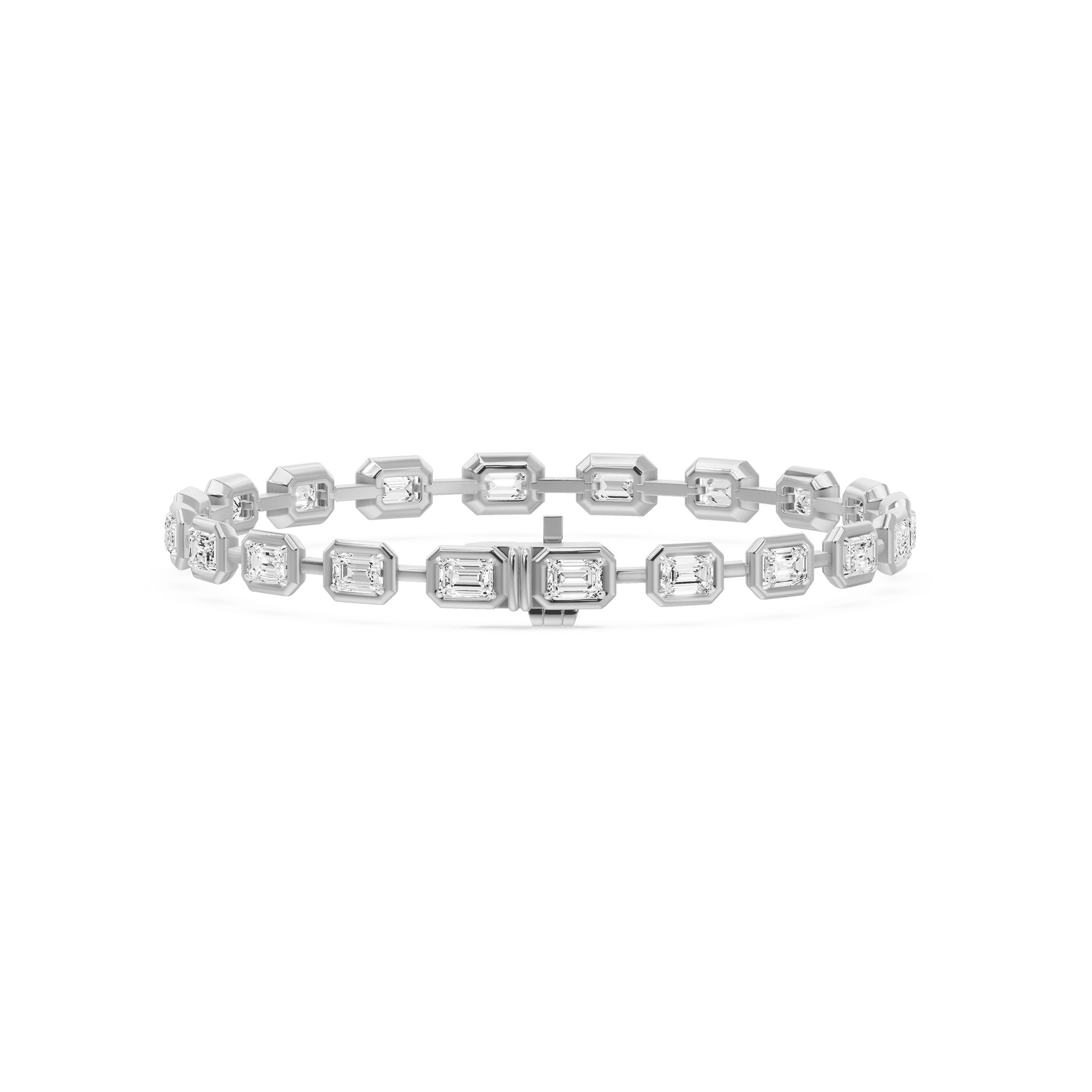 Frame Bezel Bar Emerald Cut Diamond Link Bracelet, lab-grown diamonds, 14K white gold, back view