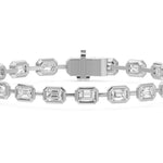 Frame Bezel Bar Emerald Cut Diamond Link Bracelet, lab-grown diamonds, 14K white gold, detail view