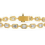 Frame Bezel Bar Emerald Cut Diamond Link Bracelet, lab-grown diamonds, 14K yellow gold, detail view
