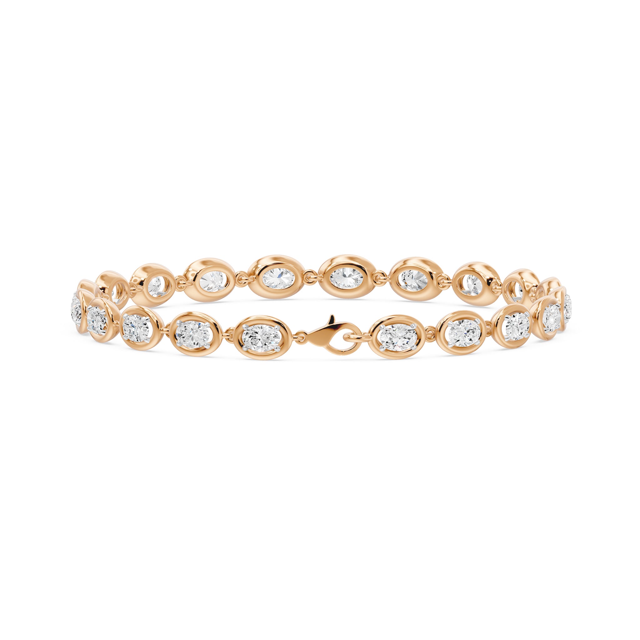 Frame Bezel Bar Oval Diamond Link Bracelet, lab-grown diamonds, 14K rose gold, back view