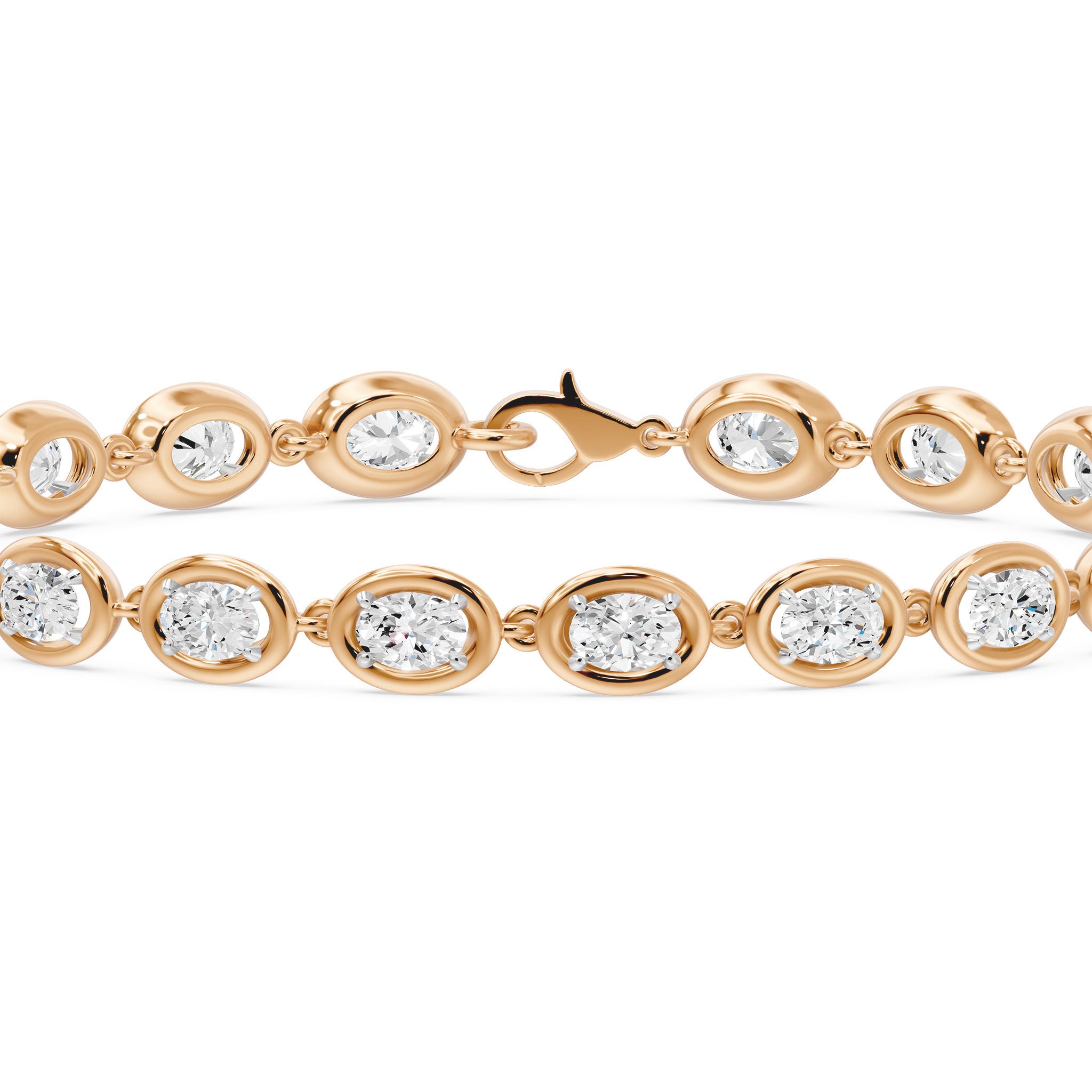 Frame Bezel Bar Oval Diamond Link Bracelet, lab-grown diamonds, 14K rose gold, detail view