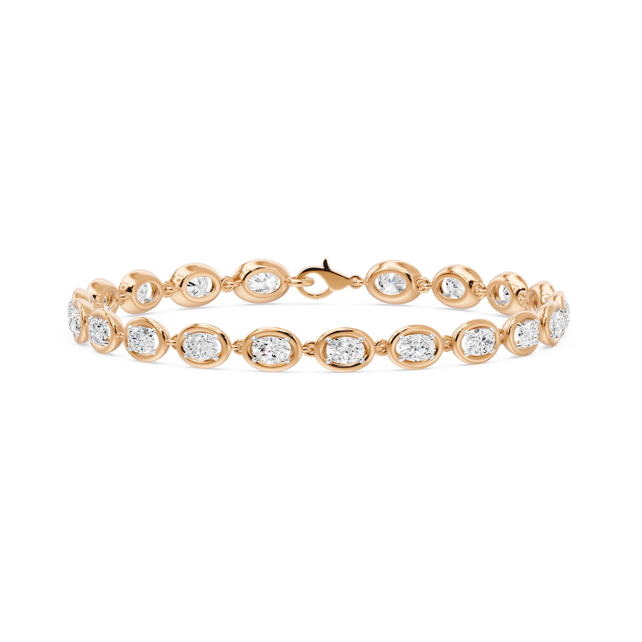 Frame Bezel Bar Oval Diamond Link Bracelet, lab-grown diamonds, 14K rose gold, front view