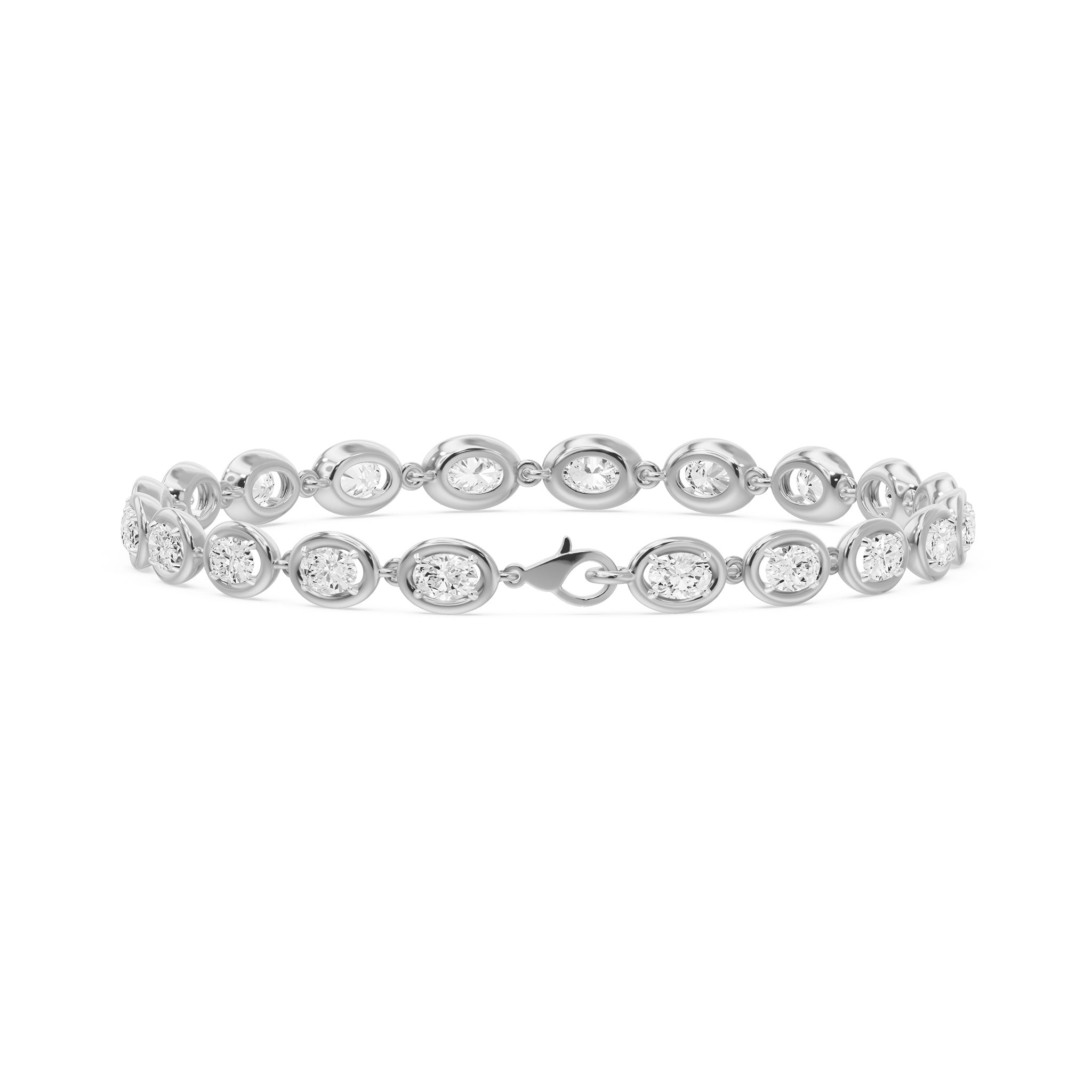 Frame Bezel Bar Oval Diamond Link Bracelet, lab-grown diamonds, 14K white gold, back view