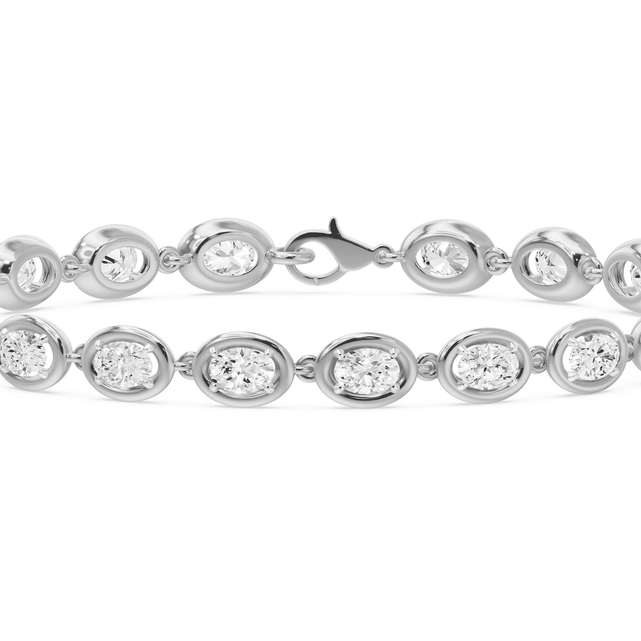 Frame Bezel Bar Oval Diamond Link Bracelet, lab-grown diamonds, 14K white gold, detail view