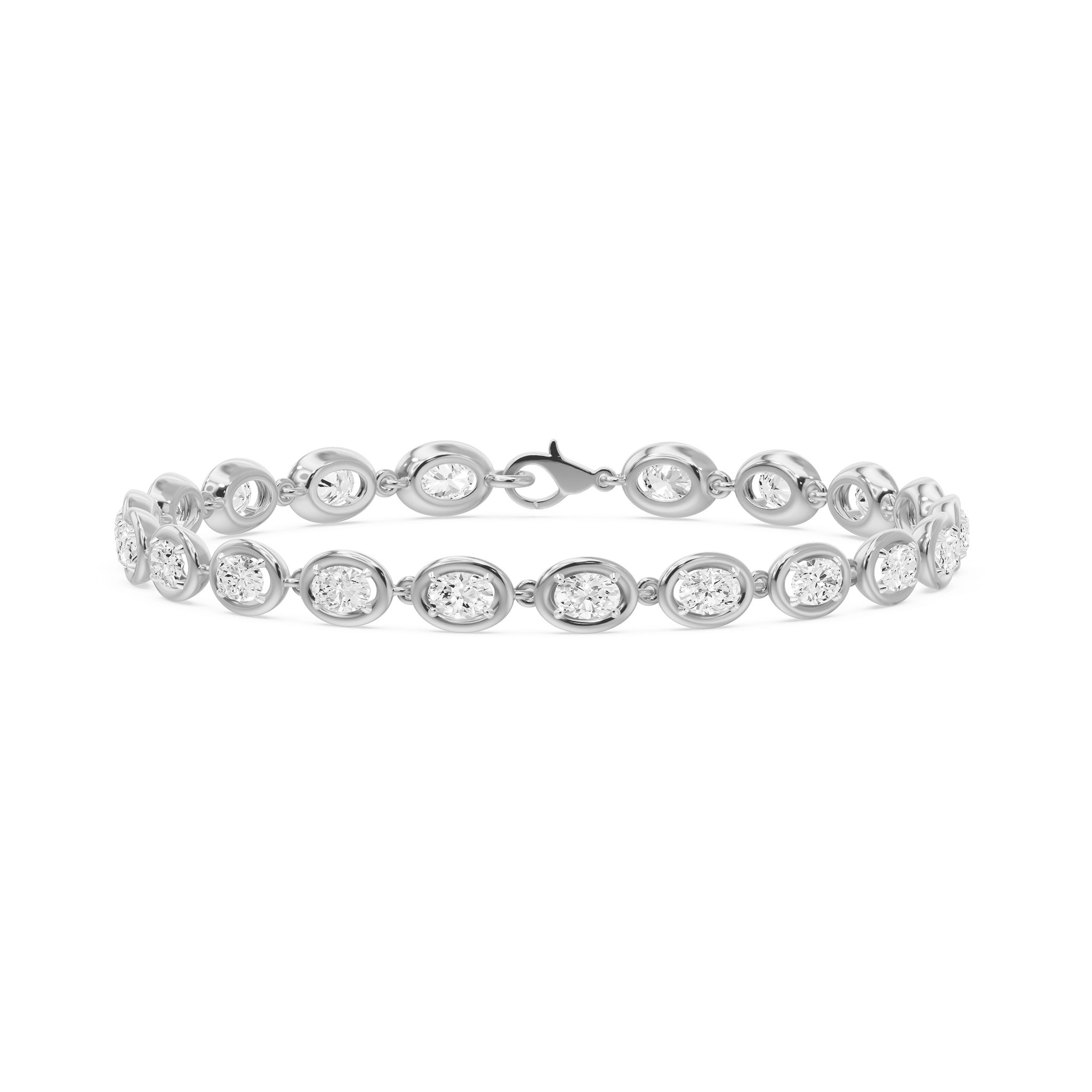 Frame Bezel Bar Oval Diamond Link Bracelet, lab-grown diamonds, 14K white gold, front view
