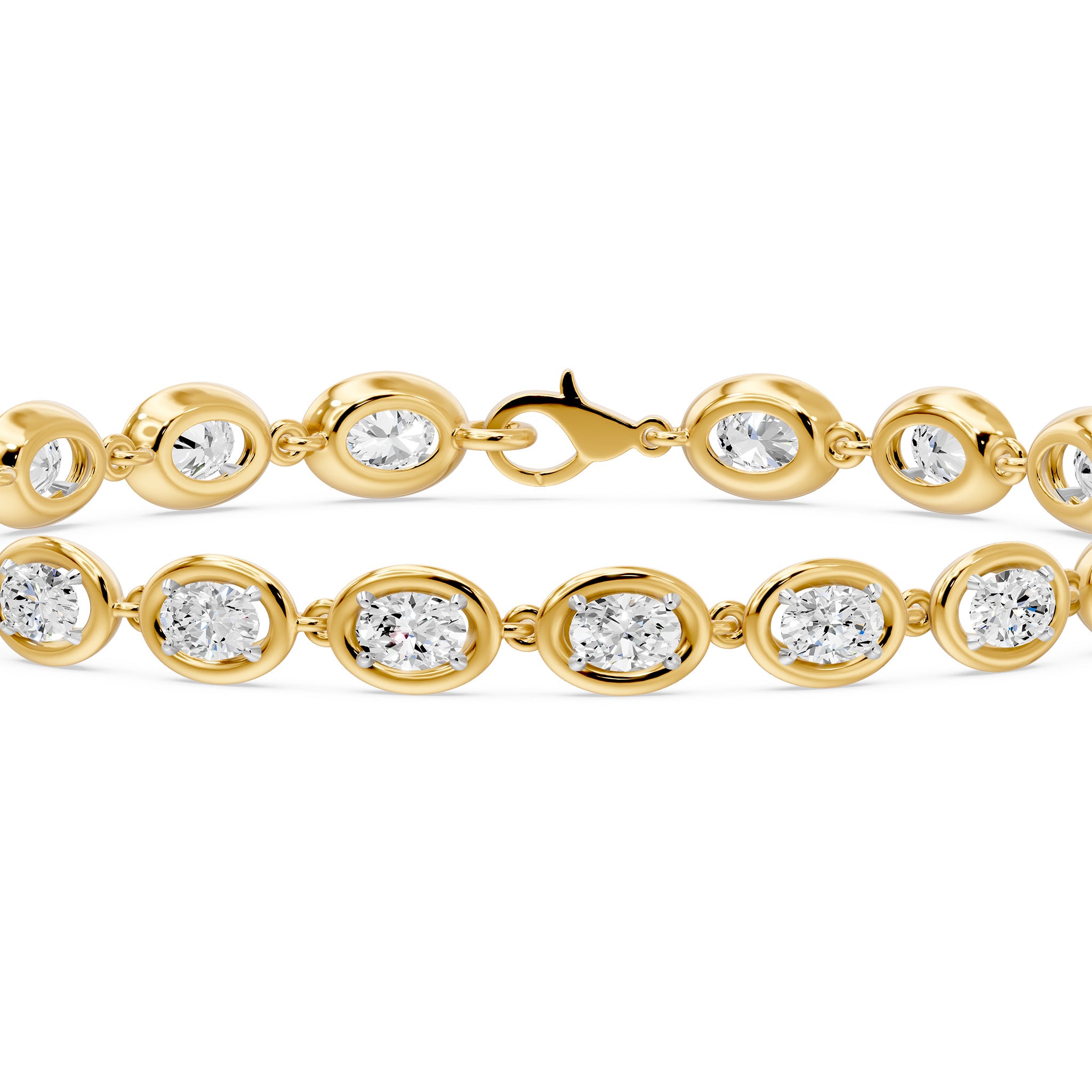 Frame Bezel Bar Oval Diamond Link Bracelet, lab-grown diamonds, 14K yellow gold, detail view