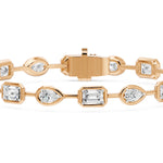 Frame Bezel Bar Pear & Emerald Cut Diamond Link Bracelet, lab-grown diamonds, 14K rose gold, detail view