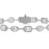 Frame Bezel Bar Pear & Emerald Cut Diamond Link Bracelet, lab-grown diamonds, 14K white gold, detail view