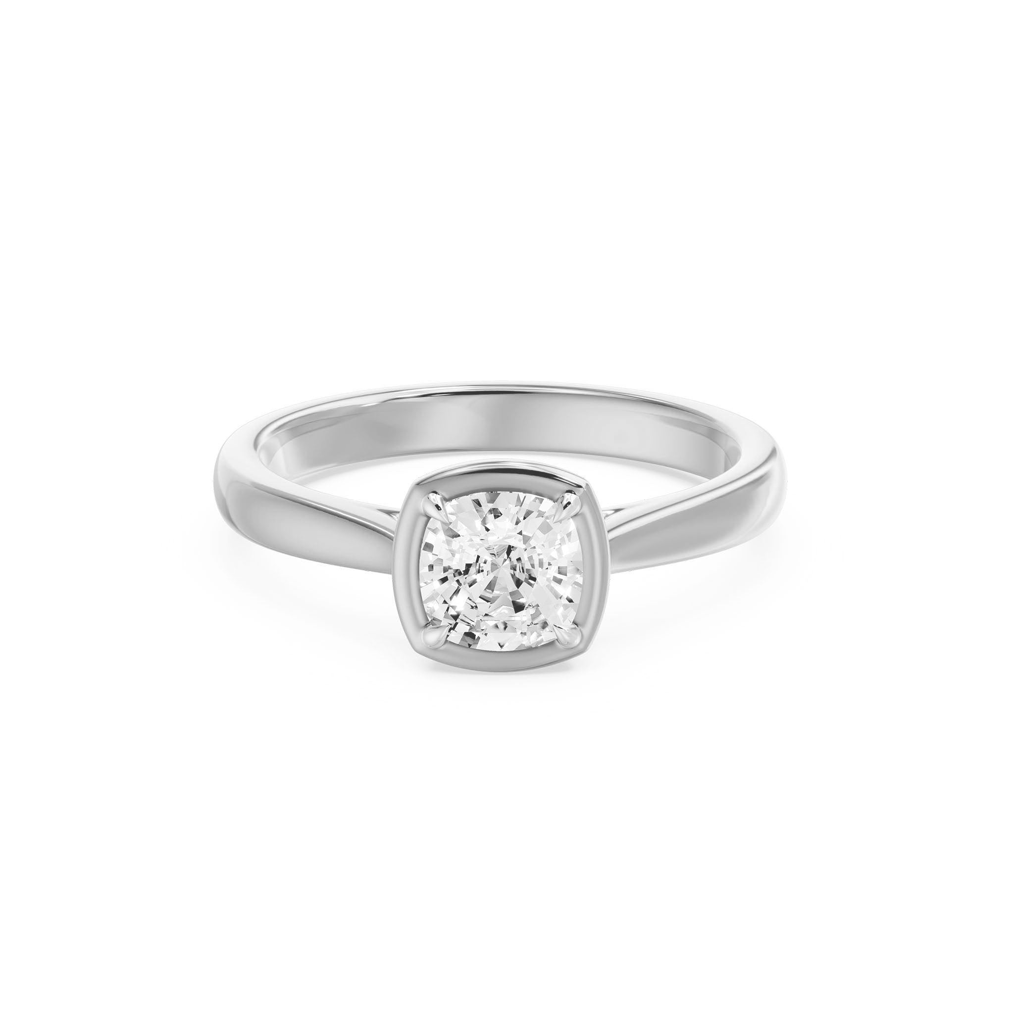 Frame Bezel Cushion Cut Solitaire Ring, lab-grown diamond, 14K white gold, angle view