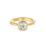 Frame Bezel Cushion Cut Solitaire Ring, lab-grown diamond, 14K yellow gold, angle view