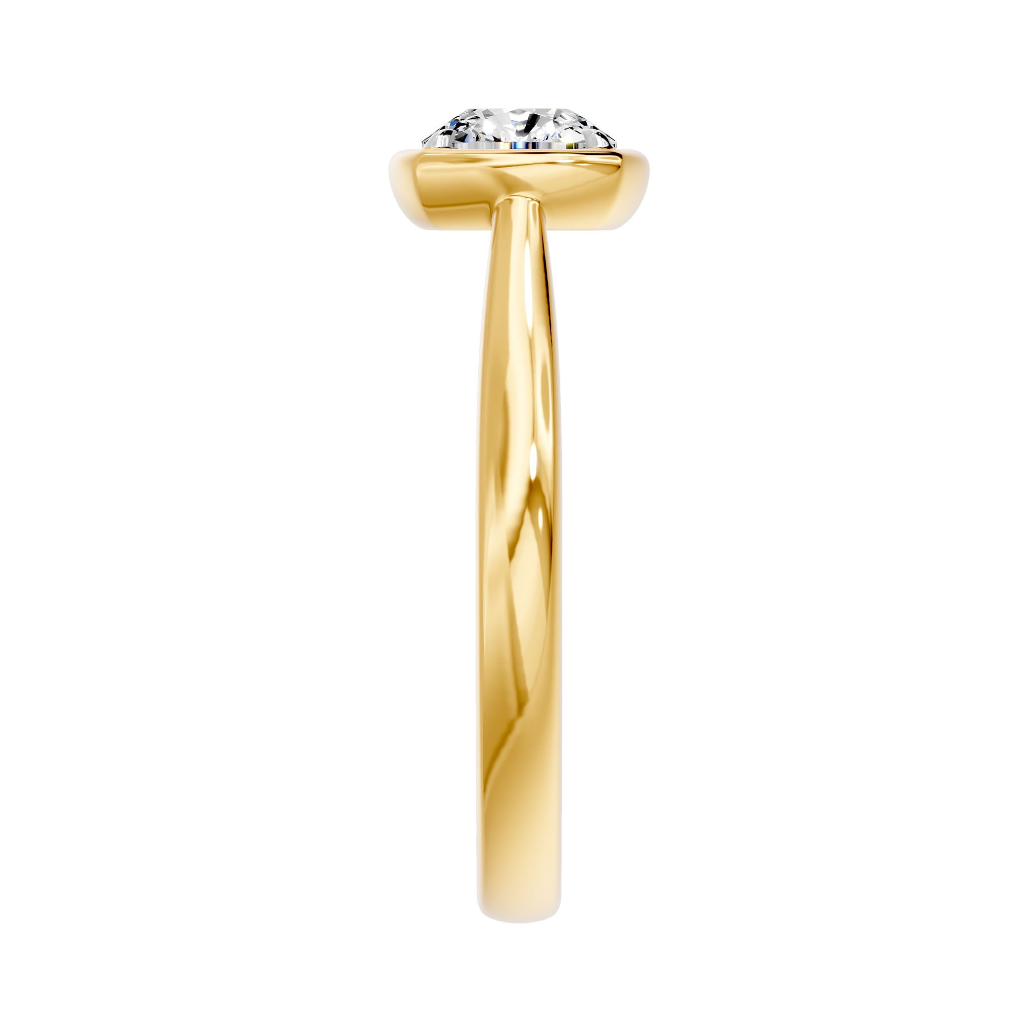 Frame Bezel Cushion Cut Solitaire Ring, lab-grown diamond, 14K yellow gold, side view