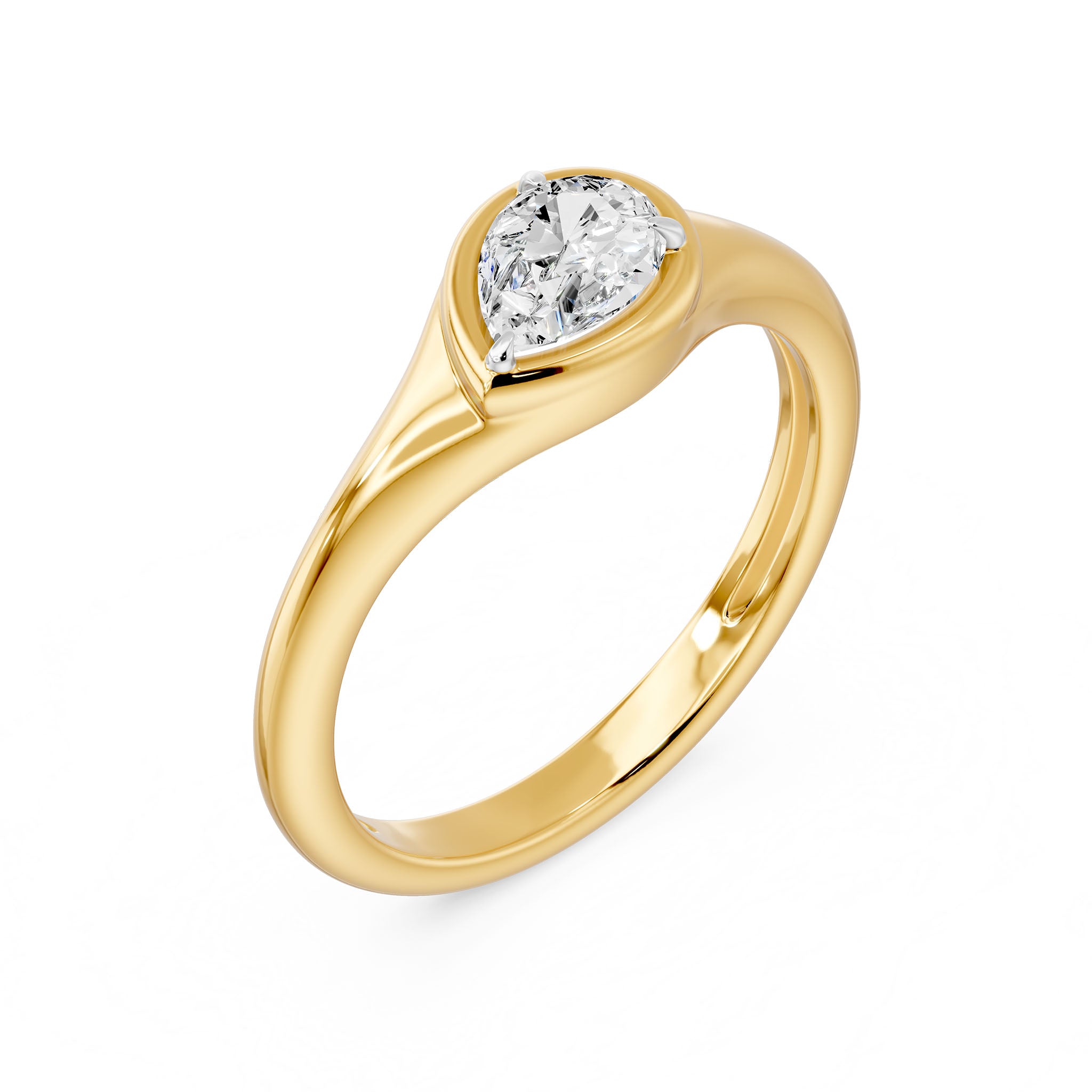 Frame Bezel Diagonal Pear Solitaire Ring, lab-grown diamond, 14K yellow gold, front view