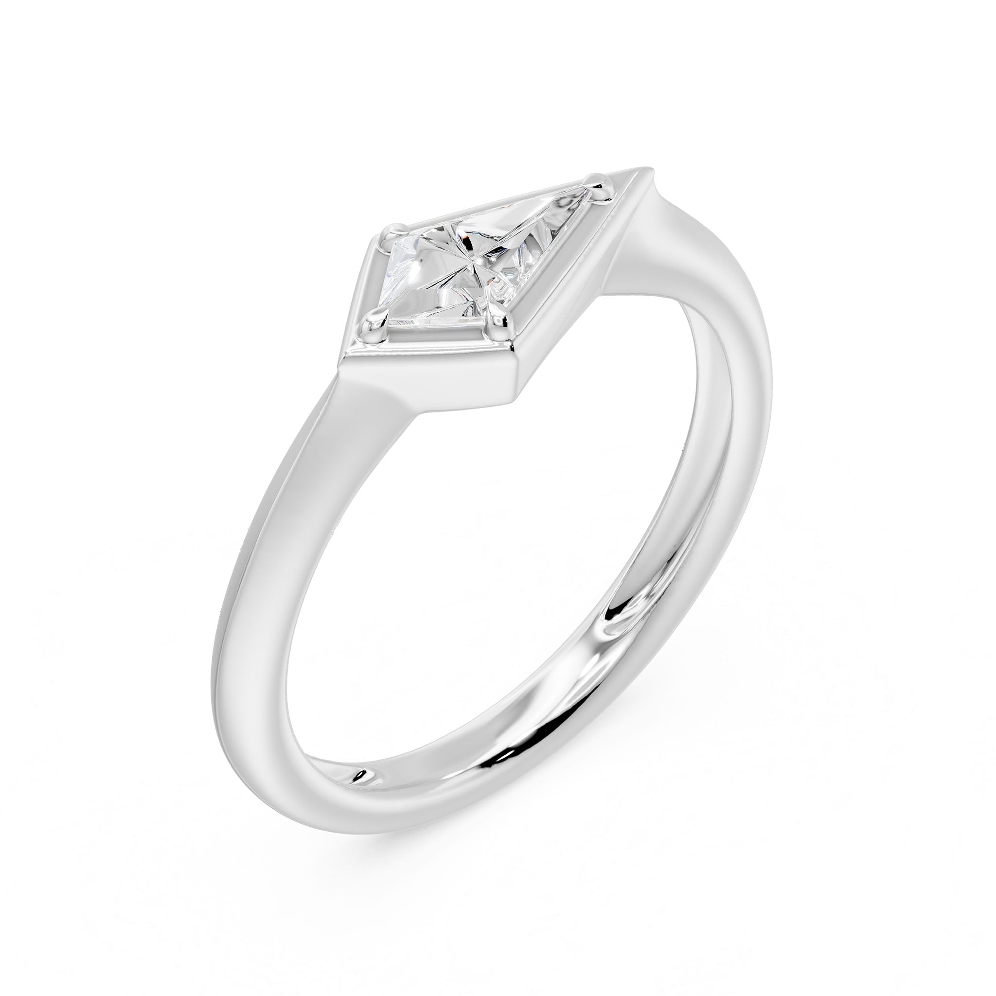 Frame Bezel East West Kite Cut Solitaire Ring, lab-grown diamond, 14K white gold, front view