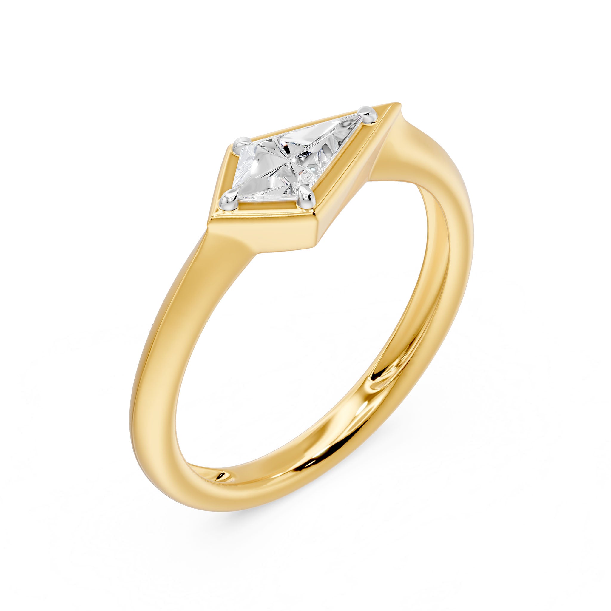 Frame Bezel East West Kite Cut Solitaire Ring, lab-grown diamond, 14K yellow gold, front view