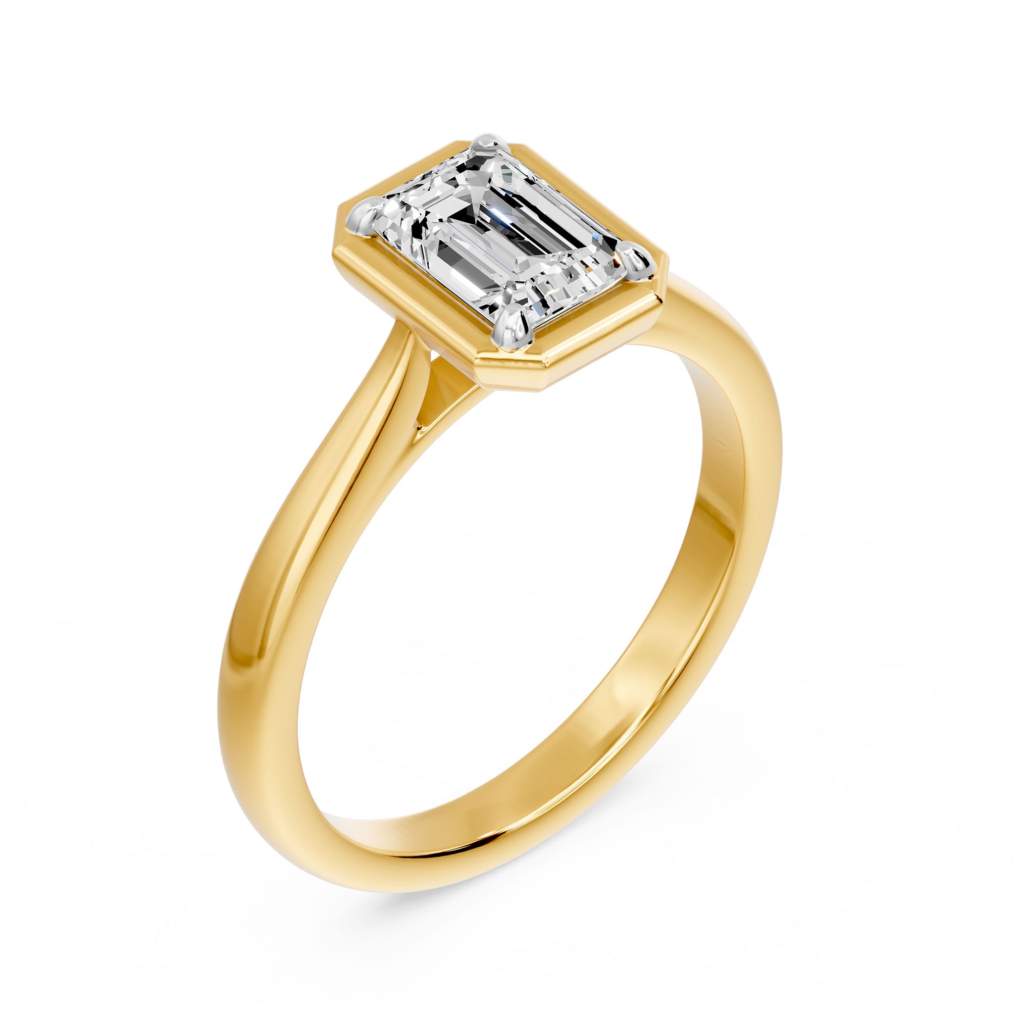 Frame Bezel Emerald Cut Solitaire Ring, lab-grown diamond, 14K yellow gold, front view