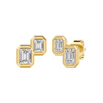 Frame Bezel Emerald Duo Stud Earrings, lab-grown diamonds, 14K yellow gold, front view