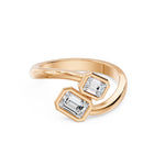 Frame Bezel Emerald Duo Two Stone Ring, lab-grown diamonds, 14K rose gold, angle view