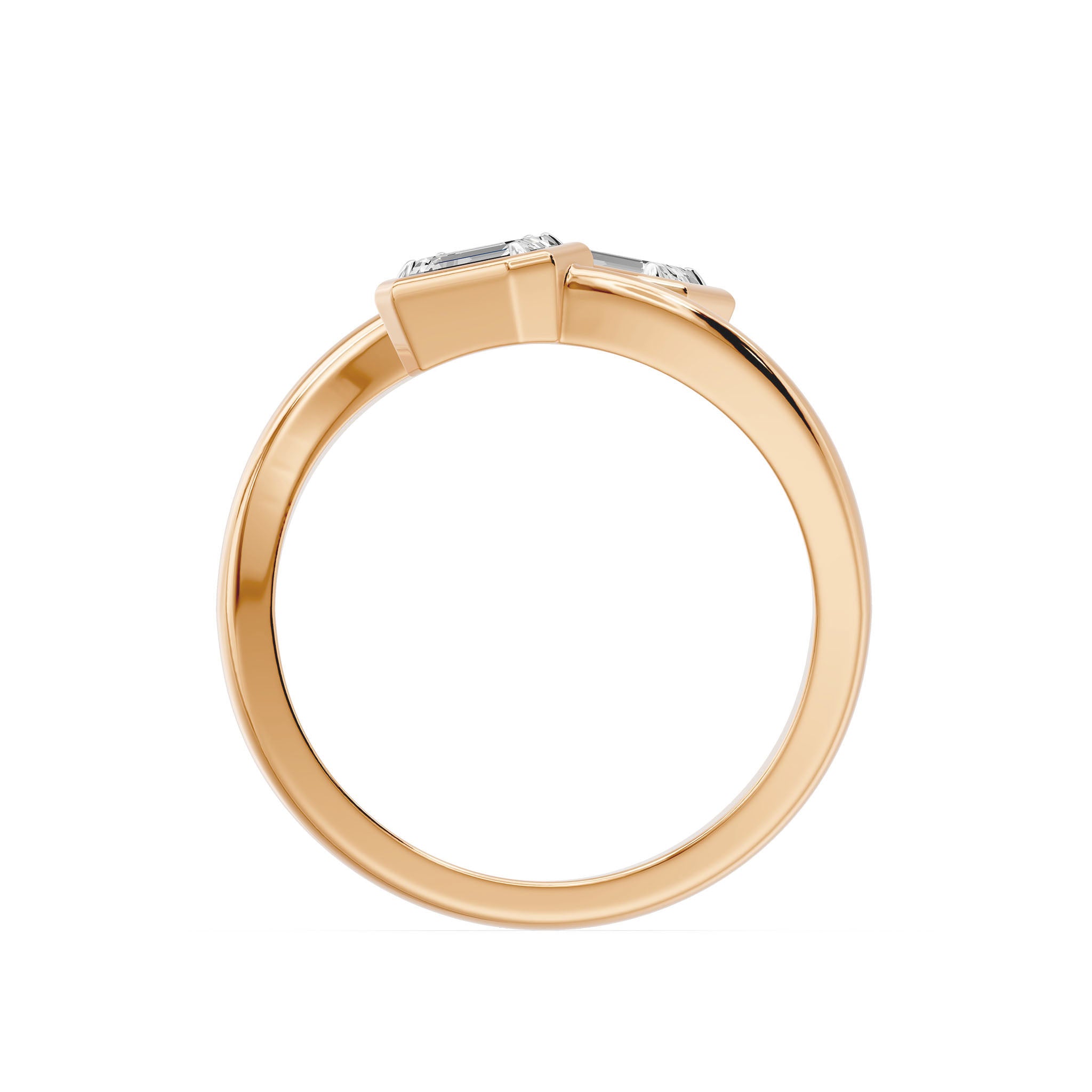 Frame Bezel Emerald Duo Two Stone Ring, lab-grown diamonds, 14K rose gold, front view