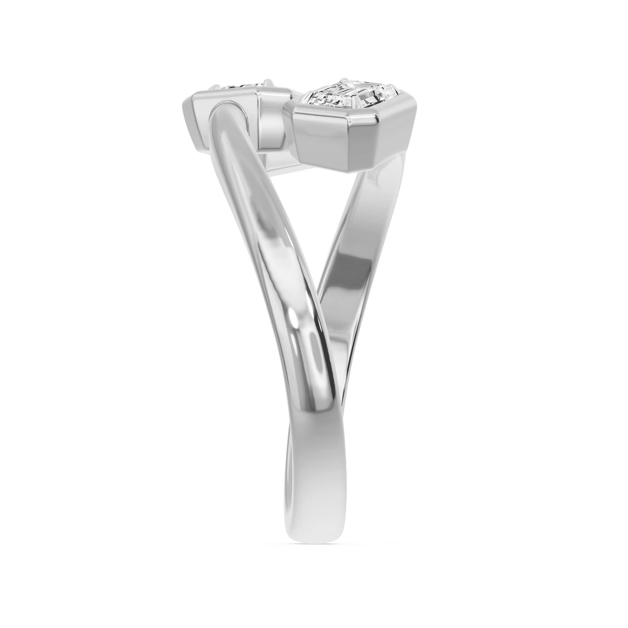 Frame Bezel Emerald Duo Two Stone Ring, lab-grown diamonds, 14K white gold, side view