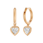 Frame Bezel Heart Dangle Huggie Earrings, lab-grown diamonds, 14K rose gold, angle view