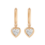 Frame Bezel Heart Dangle Huggie Earrings, lab-grown diamonds, 14K rose gold, front view