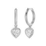 Frame Bezel Heart Dangle Huggie Earrings, lab-grown diamonds, 14K white gold, angle view