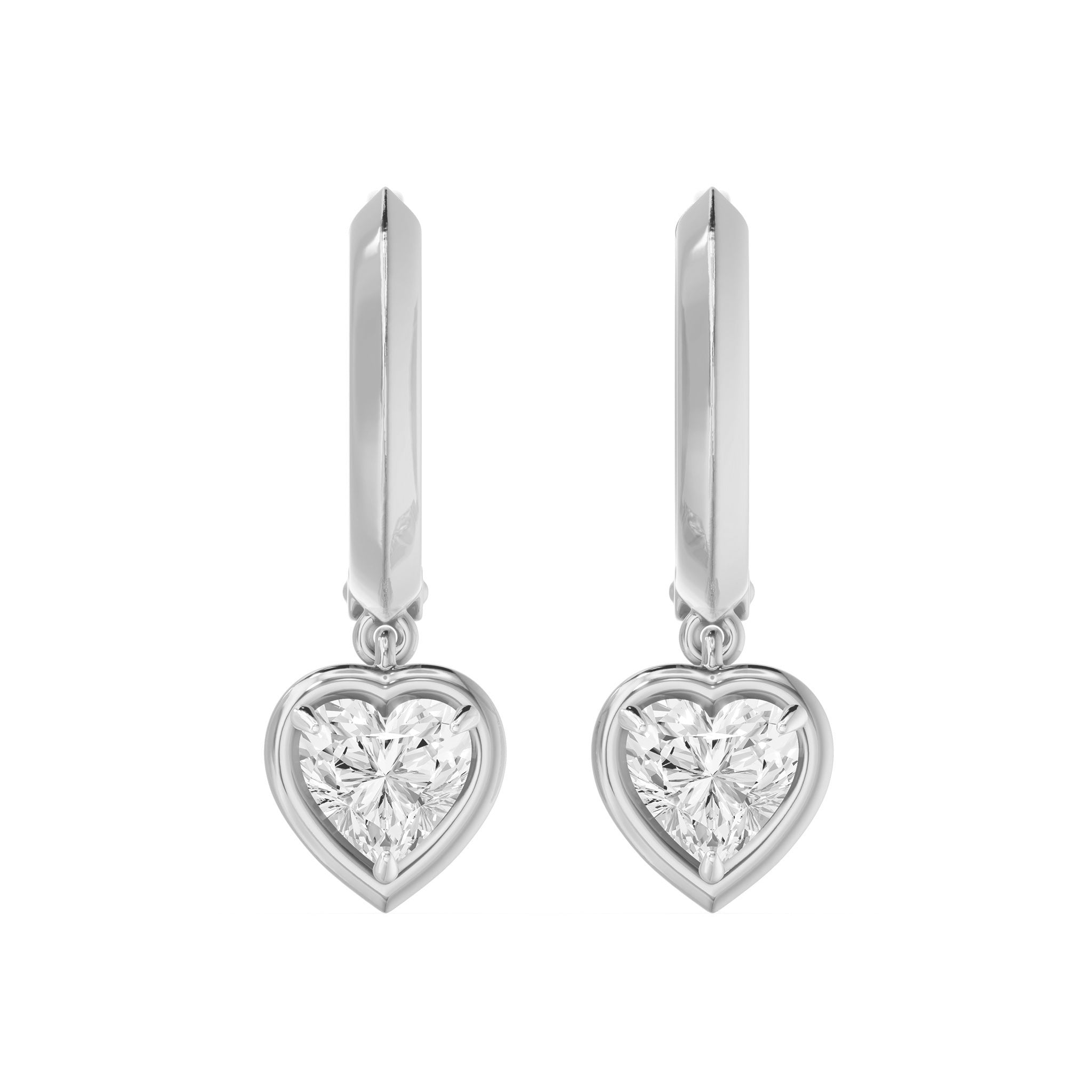 Frame Bezel Heart Dangle Huggie Earrings, lab-grown diamonds, 14K white gold, front view