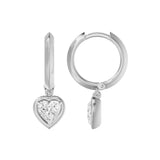Frame Bezel Heart Dangle Huggie Earrings, lab-grown diamonds, 14K white gold, side view