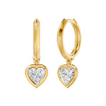 Frame Bezel Heart Dangle Huggie Earrings, lab-grown diamonds, 14K yellow gold, front view