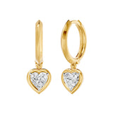 Frame Bezel Heart Dangle Huggie Earrings, lab-grown diamonds, 14K yellow gold, front view