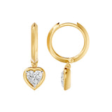 Frame Bezel Heart Dangle Huggie Earrings, lab-grown diamonds, 14K yellow gold, side view