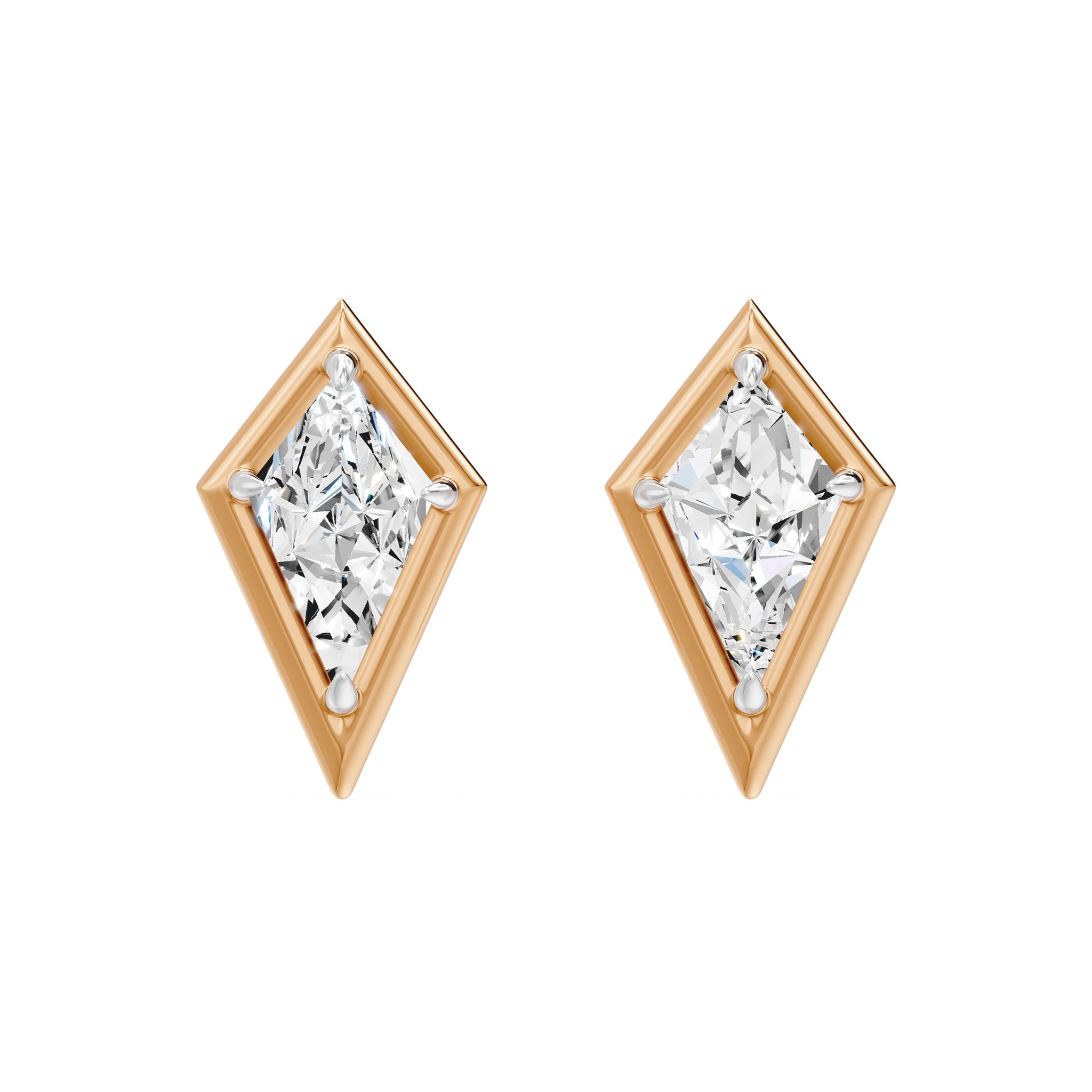 Frame Bezel Kite Cut Solitaire Stud Earrings, lab-grown diamonds, 14K rose gold, front view
