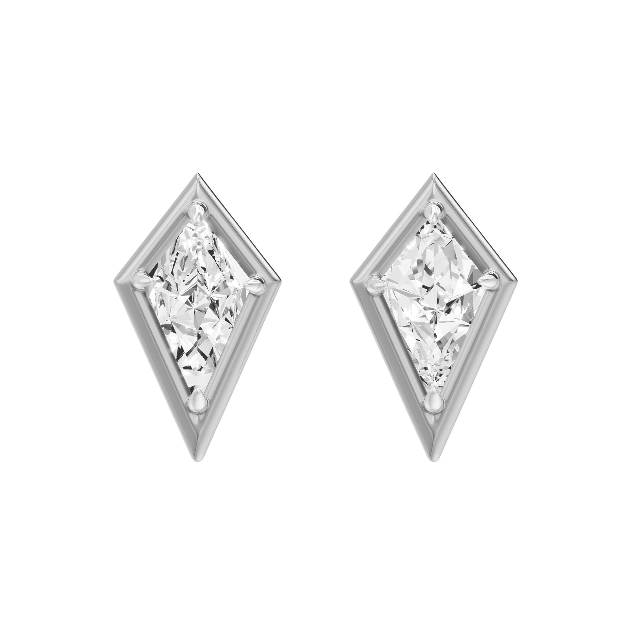 Frame Bezel Kite Cut Solitaire Stud Earrings, lab-grown diamonds, 14K white gold, front view