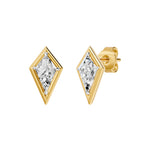Frame Bezel Kite Cut Solitaire Stud Earrings, lab-grown diamonds, 14K yellow gold, front view