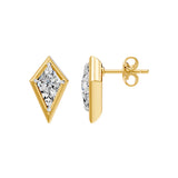 Frame Bezel Kite Cut Solitaire Stud Earrings, lab-grown diamonds, 14K yellow gold, side view