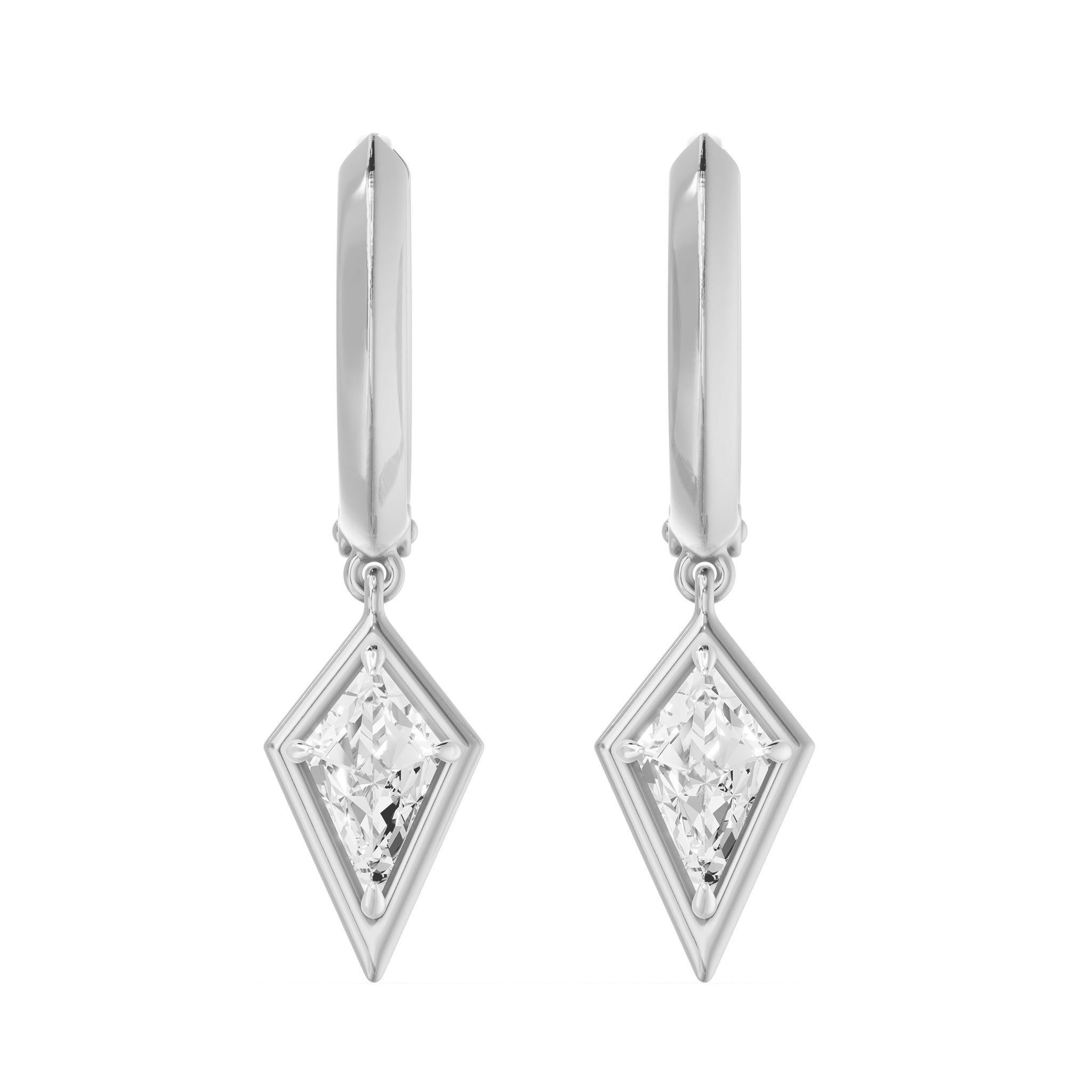 Frame Bezel Kite Dangle Huggie Earrings, lab-grown diamonds, 14K white gold, front view