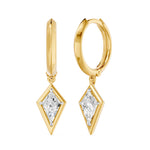 Frame Bezel Kite Dangle Huggie Earrings, lab-grown diamonds, 14K yellow gold, front view