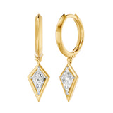 Frame Bezel Kite Dangle Huggie Earrings, lab-grown diamonds, 14K yellow gold, front view