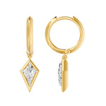 Frame Bezel Kite Dangle Huggie Earrings, lab-grown diamonds, 14K yellow gold, side view