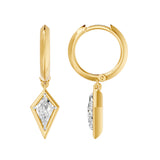 Frame Bezel Kite Dangle Huggie Earrings, lab-grown diamonds, 14K yellow gold, side view