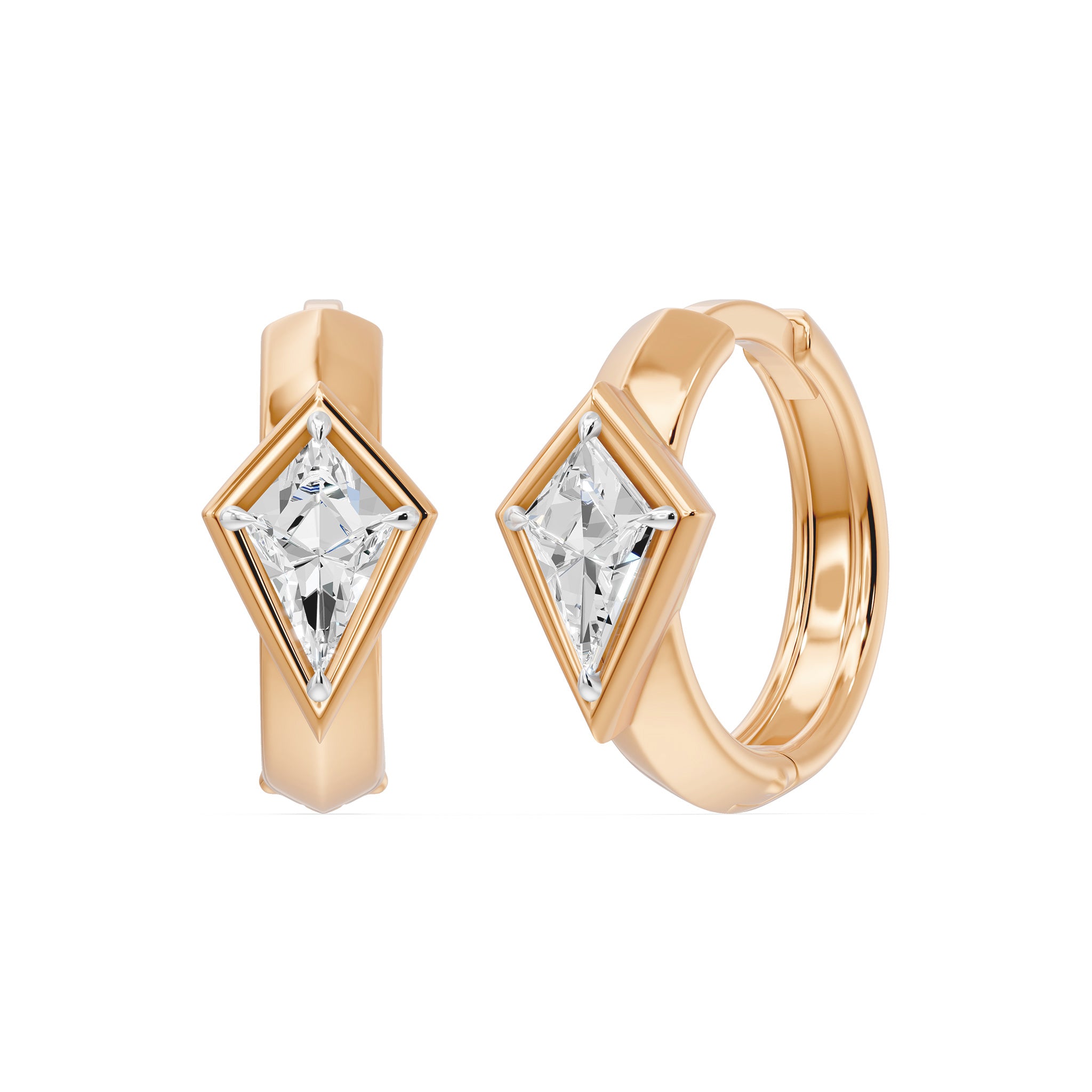 Frame Bezel Kite Huggie Earrings, lab-grown diamonds, 14K rose gold, angle view