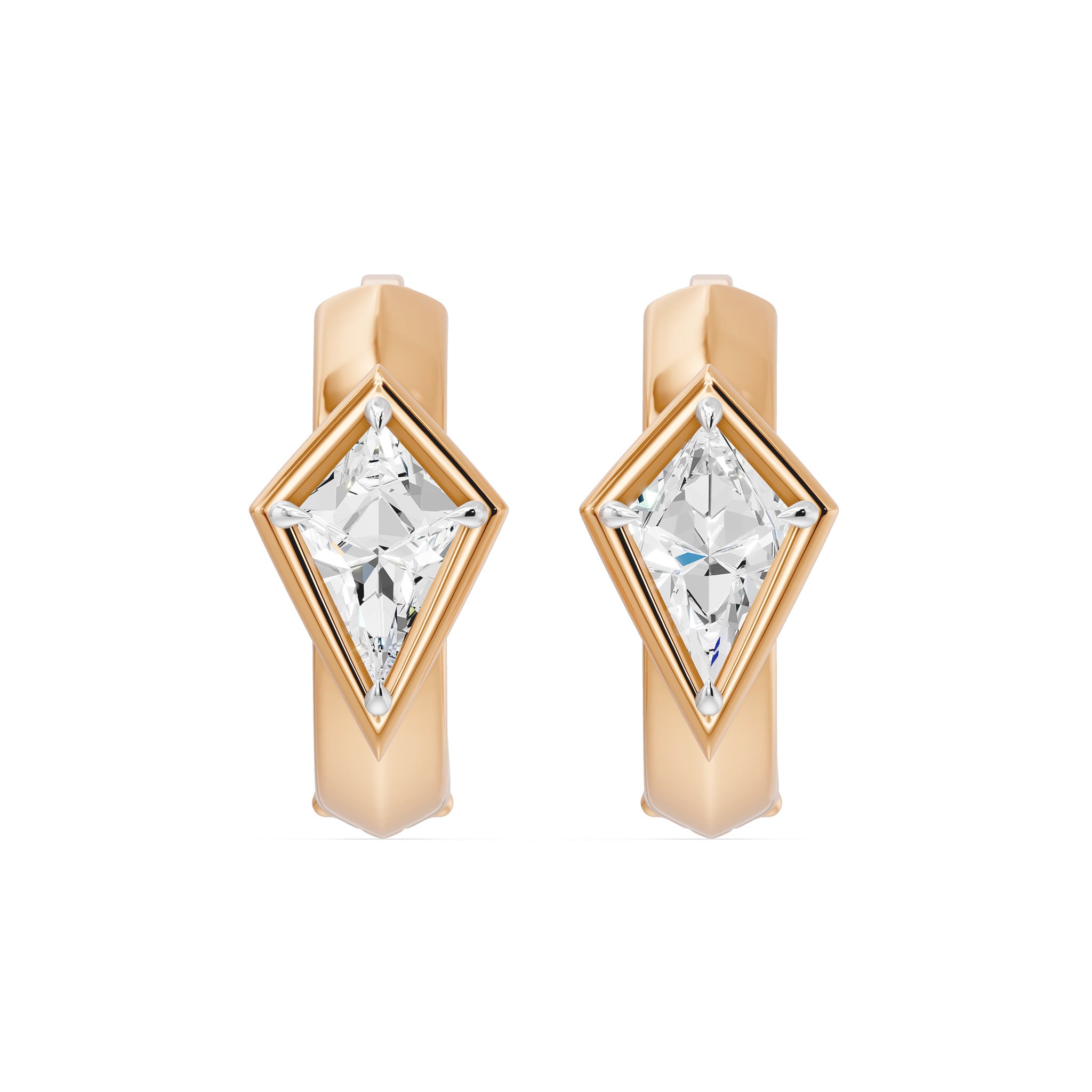 Frame Bezel Kite Huggie Earrings, lab-grown diamonds, 14K rose gold, front view